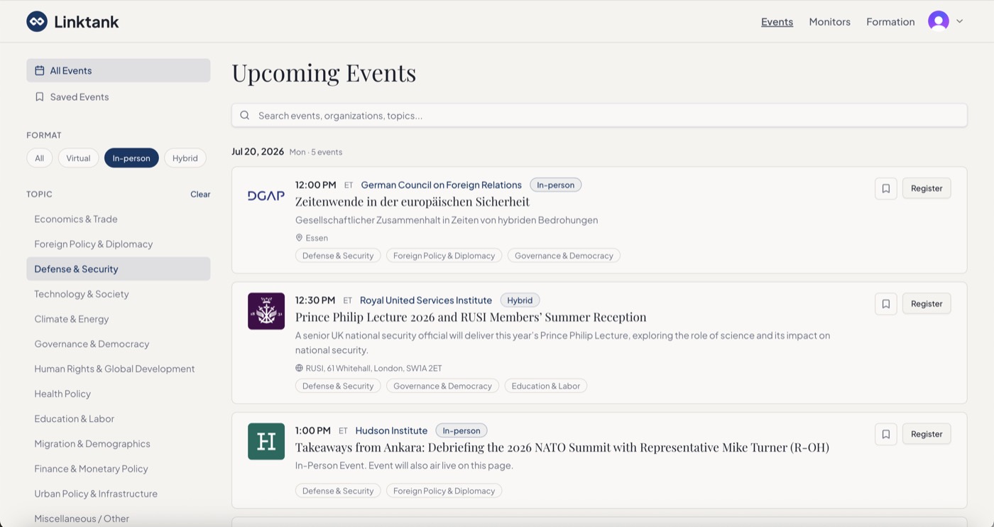 Linktank events platform